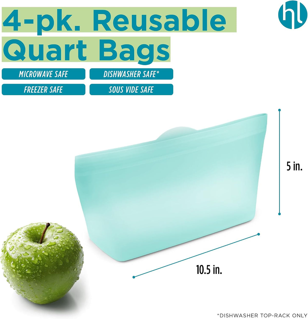 Reusable Sandwich Bags - Set of 6 Pool Blue Silicone Freezer Bags, Airtight Leak Resistant Reusable Zip Bags for Kitchen Home Food Prep, Microwave & Sous Vide Safe