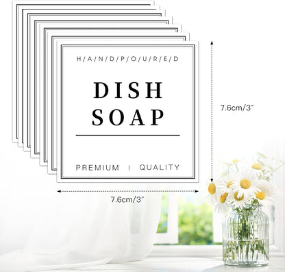 12 PCS Waterproof Glass/Plastic Bottle Labels - Farmhouse Bathroom/Kitchen Hand Soap Dispenser Label Stickers, Removable Cleaning Labels for Lotion, Shampoo and Conditioner