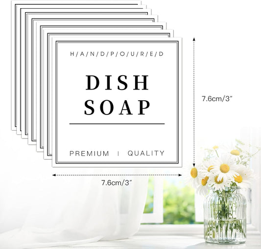 12 PCS Waterproof Glass/Plastic Bottle Labels - Farmhouse Bathroom/Kitchen Hand Soap Dispenser Label Stickers, Removable Cleaning Labels for Lotion, Shampoo and Conditioner