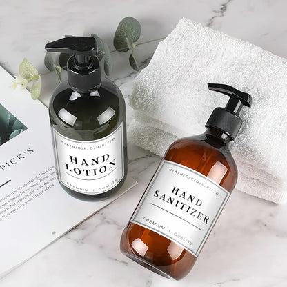12 PCS Waterproof Glass/Plastic Bottle Labels - Farmhouse Bathroom/Kitchen Hand Soap Dispenser Label Stickers, Removable Cleaning Labels for Lotion, Shampoo and Conditioner