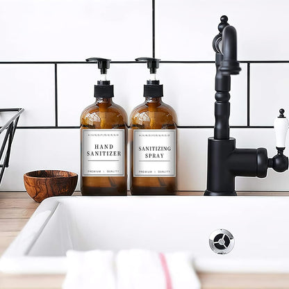 12 PCS Waterproof Glass/Plastic Bottle Labels - Farmhouse Bathroom/Kitchen Hand Soap Dispenser Label Stickers, Removable Cleaning Labels for Lotion, Shampoo and Conditioner