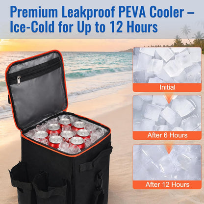 2-in-1 Cooler & Mesh Organizer Insert for XL Rubber Beach Totes, Leak-Proof PEVA Insulated Ice Chest & Storage Pouch with 4 Fasteners, Lightweight Accessories for Oversized Bags, Black