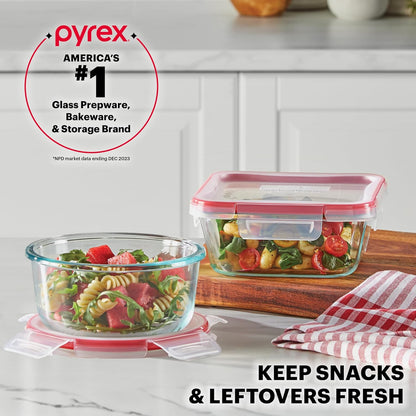 Pyrex Freshlock (4 Cup) Glass Food Storage Containers Set, Airtight & Leakproof Plastic Locking Lids BPA-Free, Meal Prep Containers Set, Freezer Dishwasher Microwave Safe