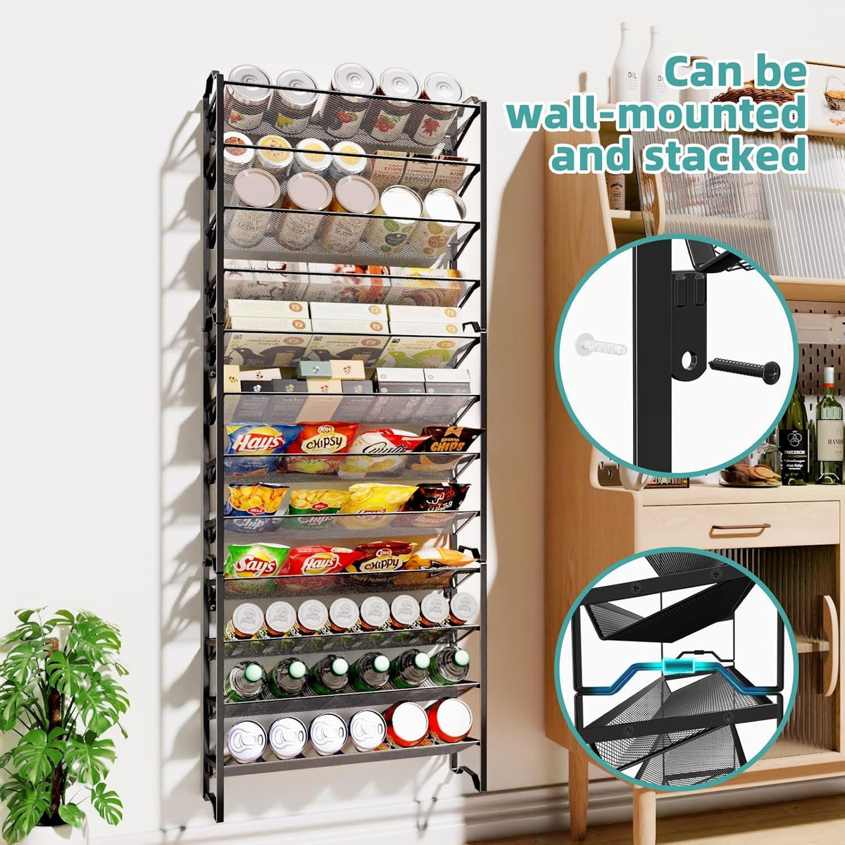 Simple Trending 4 Tier Spice Rack Organizer,Stackable Kitchen Counter Shelves,for Cabinet,Countertop,Pantry, Door or Wall Mount, Metal Mesh,Jars not Included, Black