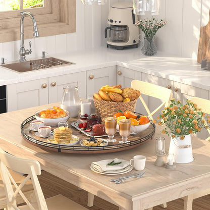 Acacia Wood 13" Lazy Susan Turntable Organizer for Table Top, Farmhouse Round Wooden Lazy Susan for Cabinet Kitchen Centerpieces Coffee Table, for Condiments Spices, Bathroom Vanity Tray Decor