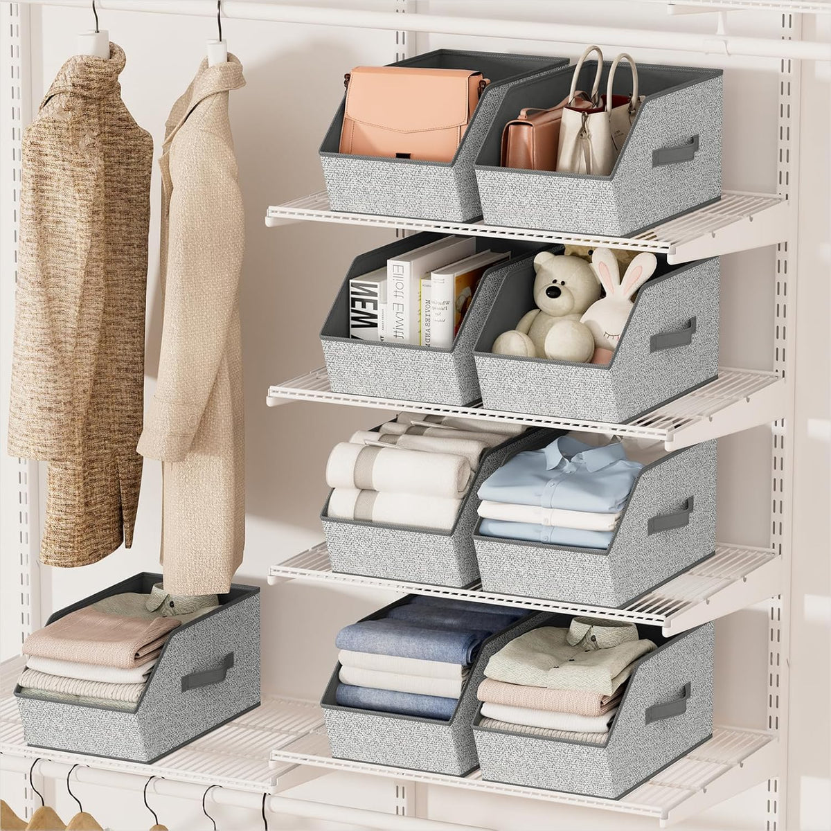Homsorout Fabric Closet Storage Cubes - Square Storage Bins with Dual Handles for Clothes, Towels, Toys, Cube Storage Organizers for Bedroom, Nursery, Shelves, Closet, Small Spaces, Beige