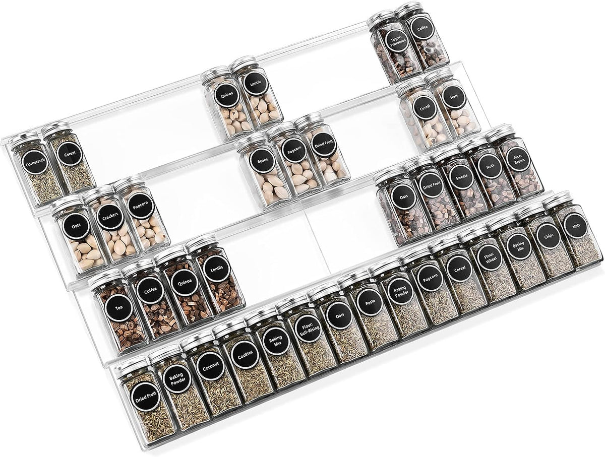 Mulush Bamboo Spice Rack Tray - Spice Drawer Organizer for Kitchen Cabinets Storage and Organization (Jars Not Included, 8 Individual Pieces, Not Adjustable)