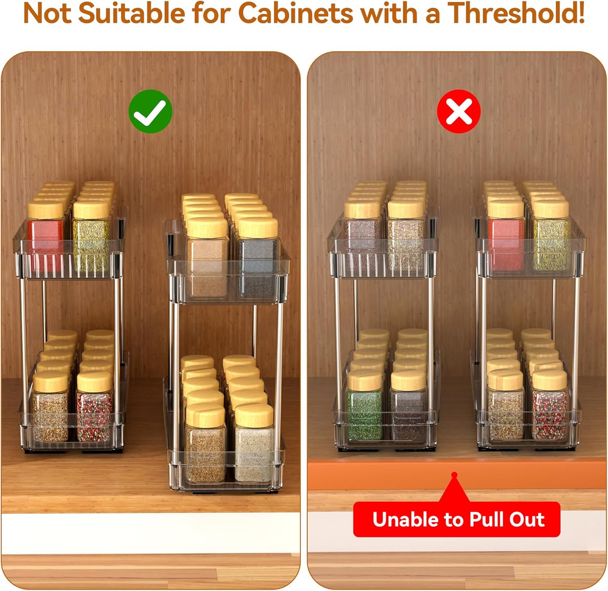 Pull Out Spice Rack Organizer for Cabinet, Slide Out Spice Racks Organizer, Spice Cabinet Organizers, Cabinet Size Need:12'' Highx11'' Deepx5'' Wide,Hold 10 Spice Jar Each Tier-2Tier, Black