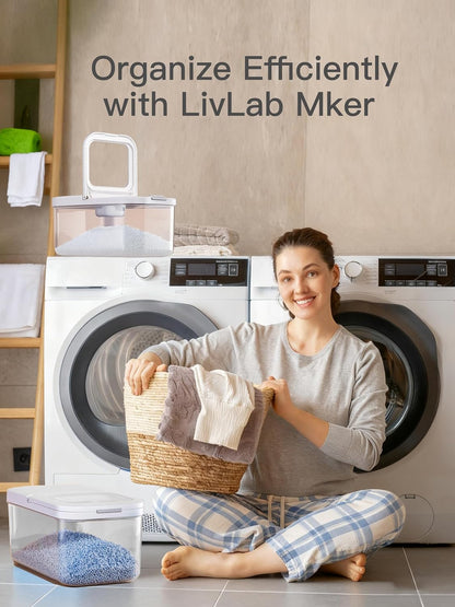 LivLab Mker Laundry Detergent Dispenser with One-Press Lid,Clear PET Powder container with Measuring Cup, Pods container 5.5L/12Lbs/200oz(270 Pods)