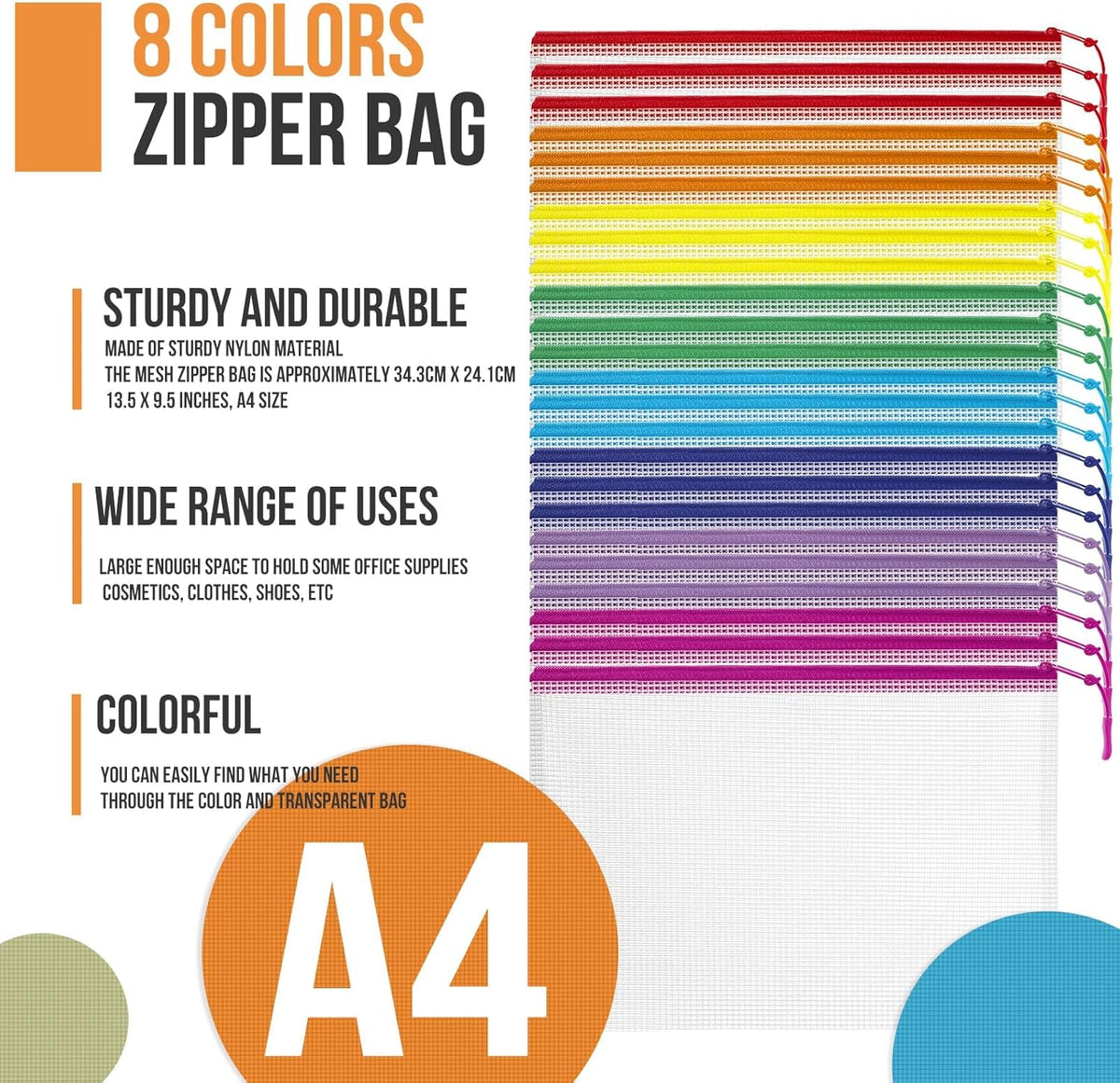 YOPCDJ 24pcs Mesh Zipper Pouch File Bags Puzzle Storage Bags, A3 17x12 Inches Large Reusable Zipper Pouches for Organizing Classroom Board Game Organization
