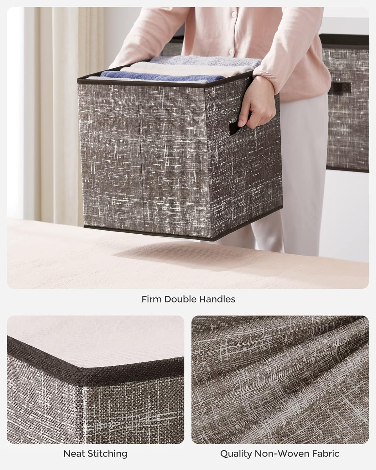 SONGMICS Storage Cubes, 11-Inch Non-Woven Fabric Bins with Double Handles, Set of 6, Closet Organizers for Shelves, Foldable, for Clothes, Cattail Gray UROB26LG