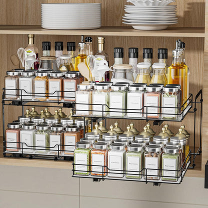 BOIVSHI 2-Tier Spice Rack, Pull Out Cabinet Organizer Spice Racks Height Adjustable Heavy Duty Metal Basket for Inside Cabinets & Pantry Closet(9.5''Wx10.5''Dx9.5''H)