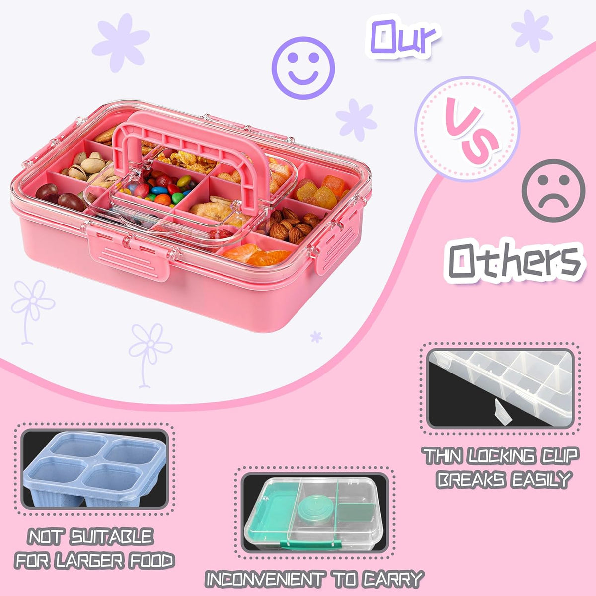 Xyptorix Snack Box Container for Kids - Adjustable 12-Compartment Snack Containers, Reusable Bento Box, Dishwasher Safe, BPA-Free, Perfect for School, Travel, Camping & Picnic, Ivory White