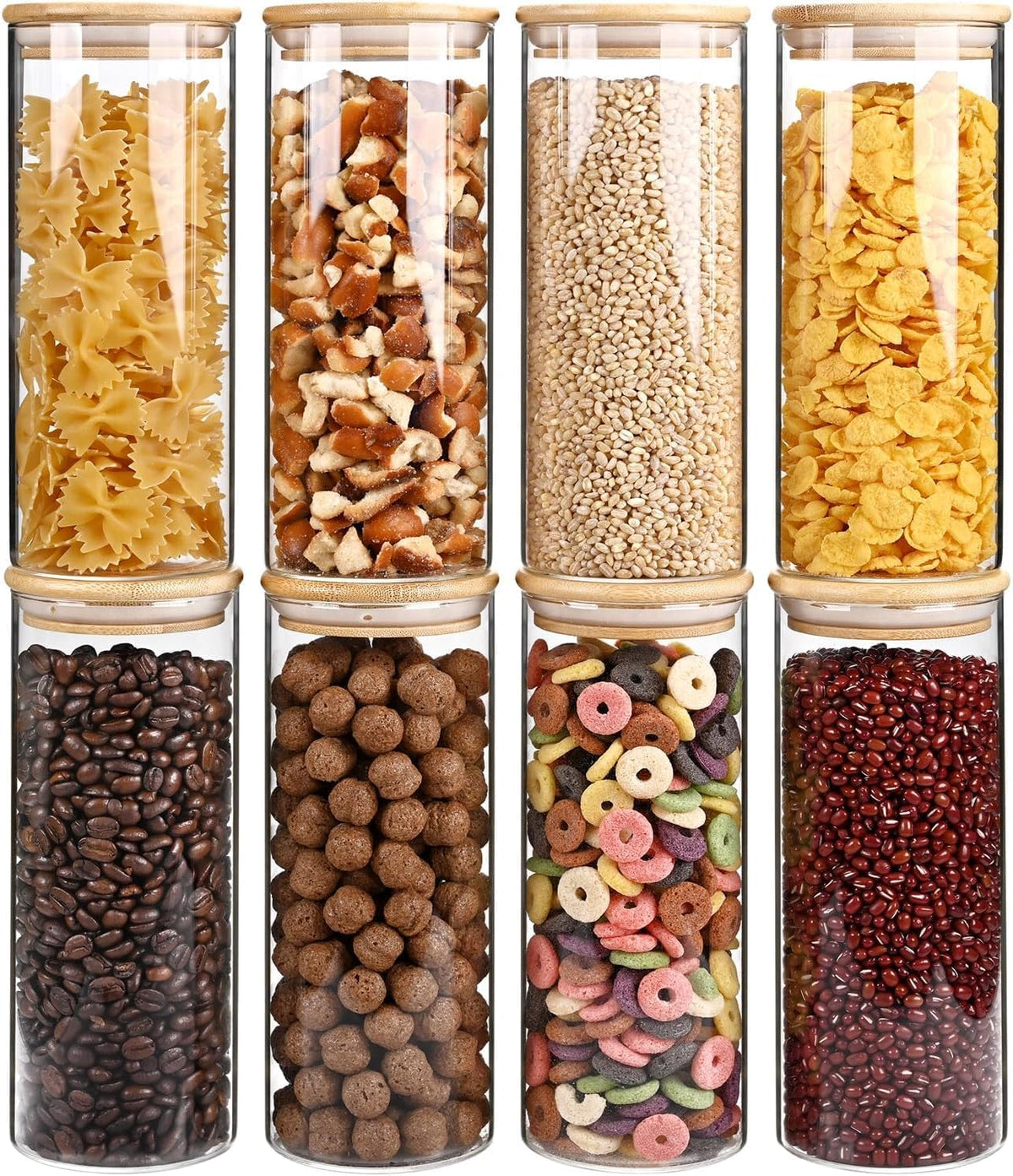 SHOWIN Glass Food Storage Jars Square 37oz, 4 Pack Glass Jars With Bamboo Lids, Kitchen Storage Containers For Spice, Candy, Cookie, Storage For Pantry Organizers