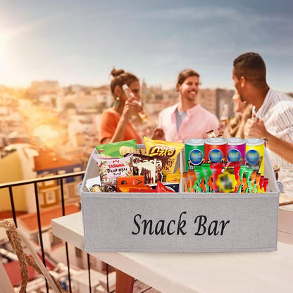 Snack Organizer for Countertop, Fabric Snack Organizer with Handles, 2 Large Compartment Snack Container Snack Basket, Snack Bar Station Decor, Kitchen Pantry Organizer and Storage, Black