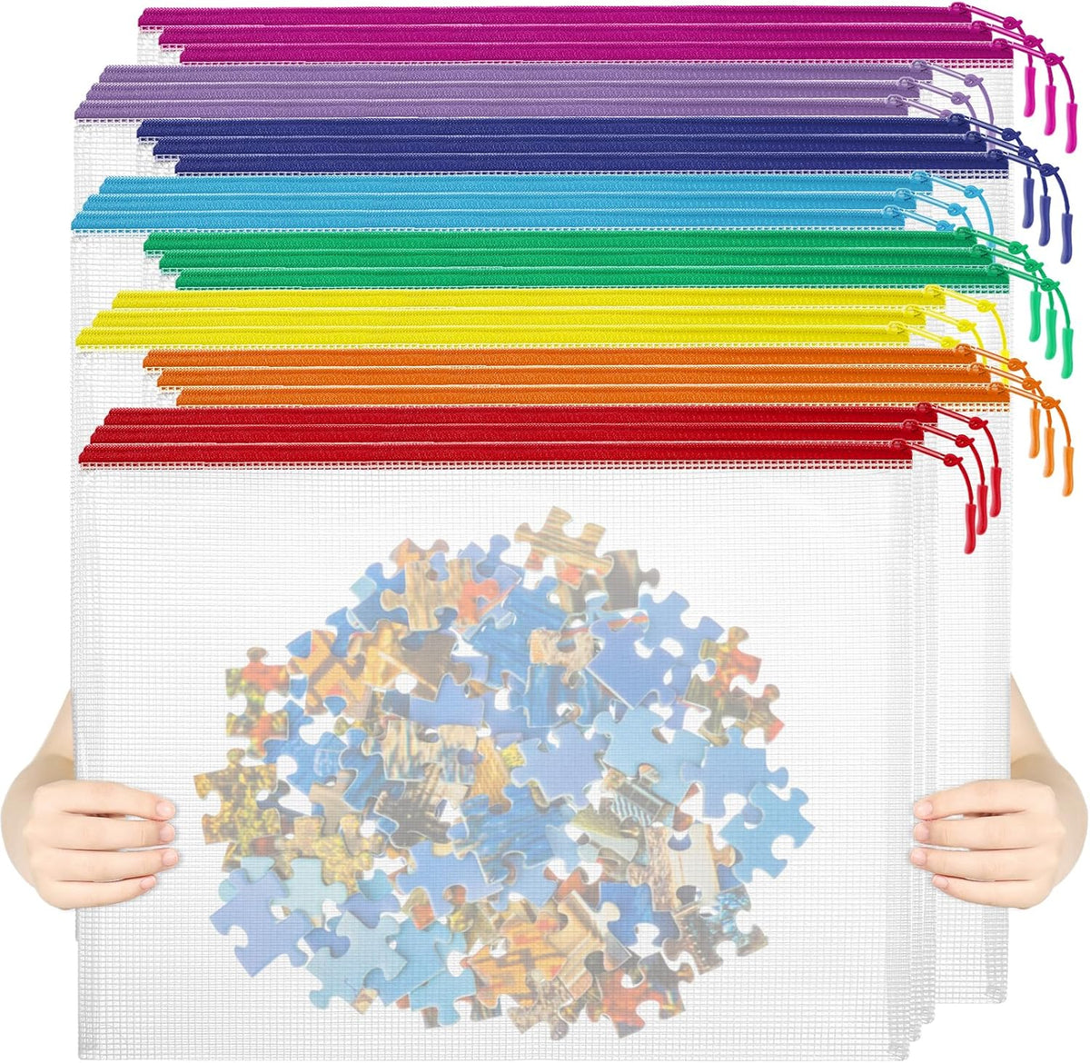 YOPCDJ 24pcs Mesh Zipper Pouch File Bags Puzzle Storage Bags, A3 17x12 Inches Large Reusable Zipper Pouches for Organizing Classroom Board Game Organization