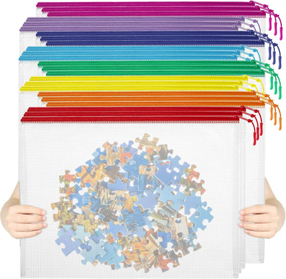 YOPCDJ 24pcs Mesh Zipper Pouch File Bags Puzzle Storage Bags, A3 17x12 Inches Large Reusable Zipper Pouches for Organizing Classroom Board Game Organization