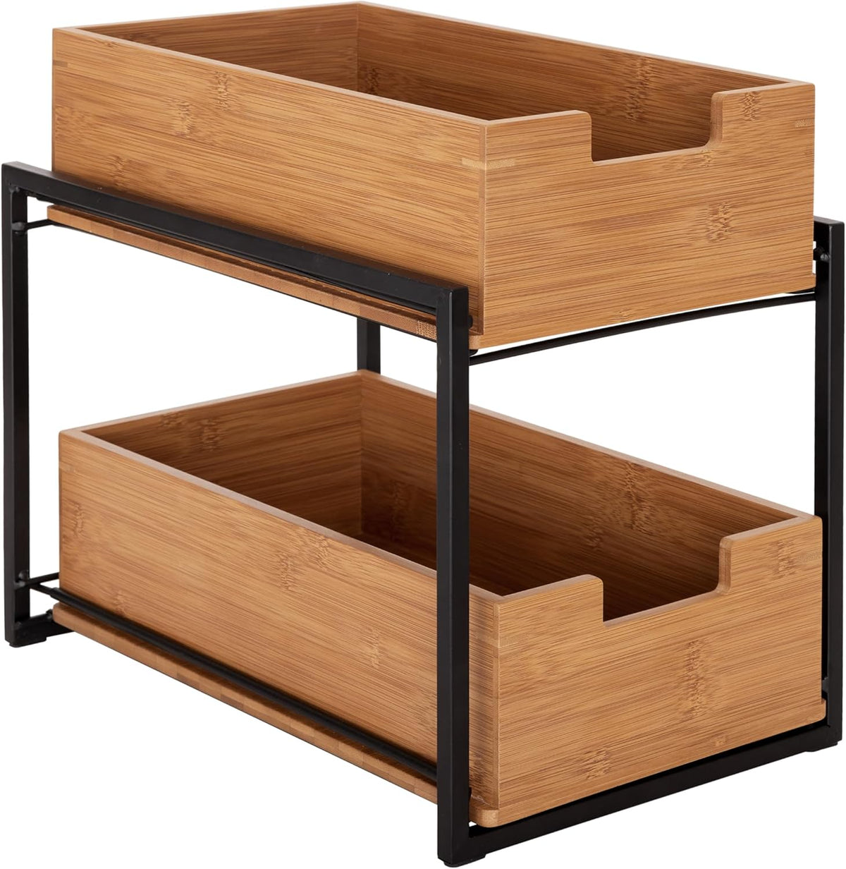 Seville Classics Bamboo Premium Organizer Storage Bins for Kitchen Silverware, Pantry, Closet, Office Desk, Pens, Utensils, Makeup, K Cup, Bamboo, Bag Holder Bin Set