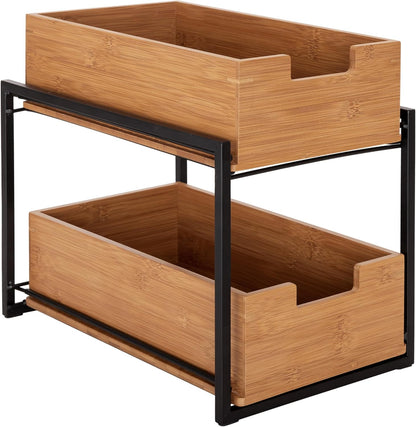 Seville Classics Bamboo Premium Organizer Storage Bins for Kitchen Silverware, Pantry, Closet, Office Desk, Pens, Utensils, Makeup, K Cup, Bamboo, Bag Holder Bin Set