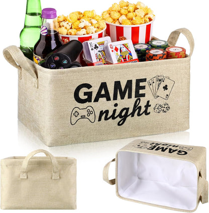 Snack Bar Organizer Basket, Burlap Fabric Snack Storage Holder with Waterproof Lining & Handles, Collapsible Bar Station Organizer Bin for Kitchen Pantry Cabinet Home Movie Night Party