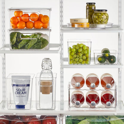 mDesign Plastic Deep Kitchen and Pantry Organizer Storage Bin with Handles for Cabinet, Fridge, Freezer - Food Storage Containers for Snacks, Yogurt Pouches or Fruit, Ligne Collection, 4 Pack, Clear