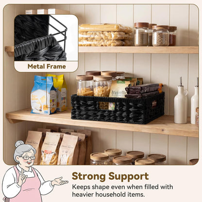GRANNY SAYS Wicker Storage Baskets for Shelves, Wicker Baskets for Organizing, Waterproof Woven Basket for Pantry, Rectangle Basket for Shlef, Brown, 2-Pack