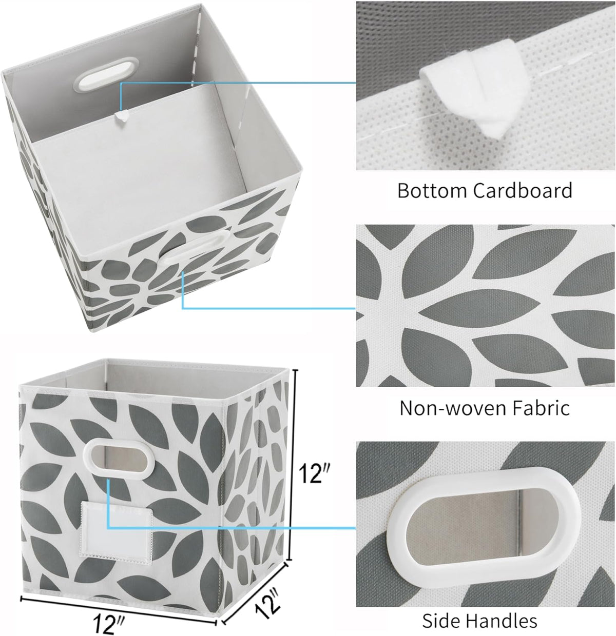 MAX Houser Fabric Storage Bins Cubes Baskets Containers with Dual Plastic Handles for Home Closet Bedroom Drawers Organizers, Flodable, Blue, Set of 4