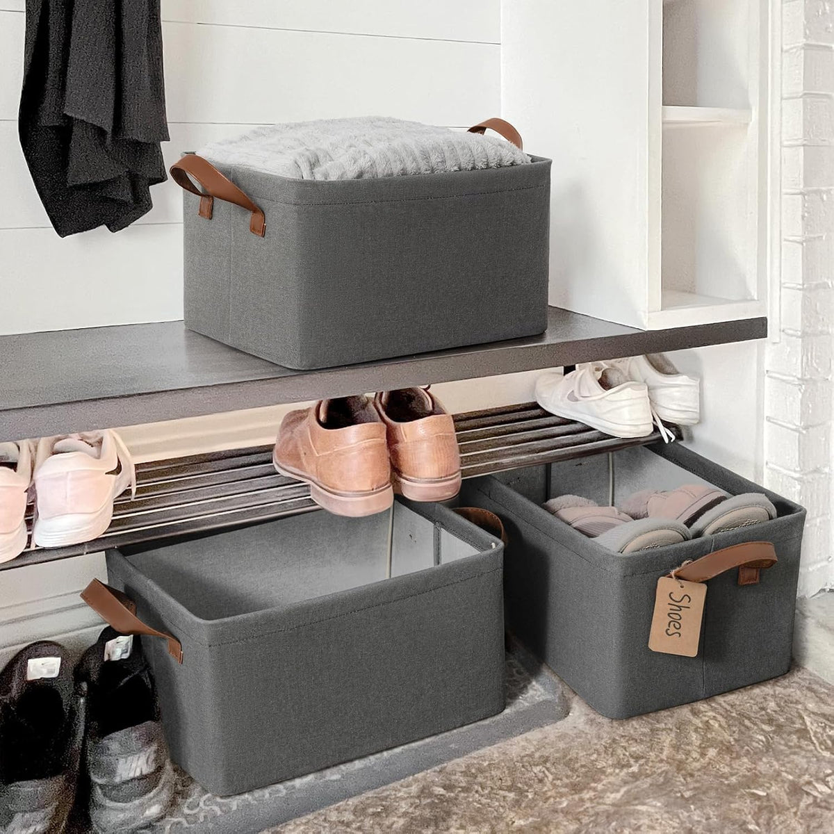 CHICVITA Large Storage Baskets for Shelves, Fabric Storage Bins with Metal Frame, Closet Organizers and Storage Boxes for Clothes Toy, Beige