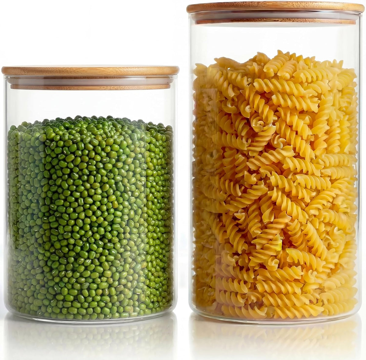 32oz - Glass Jars with Bamboo Lids, Glass Pantry Storage Containers with Airtight Lids, Round Air Tigh Food Storage Canisters for Cereal, Pasta, Flour, Sugar, Rice, Best for Kitchen Organizer