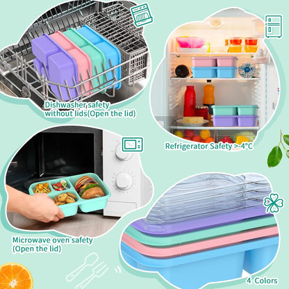 Bento Box Adult Lunch Box - 4 Pack, 5 - Compartment Meal Prep Container for Kids, Reusable Food Storage Snack Containers - Stackable for School, Work, and Travel (Wheat(Green/Blue/Pink/Beige))