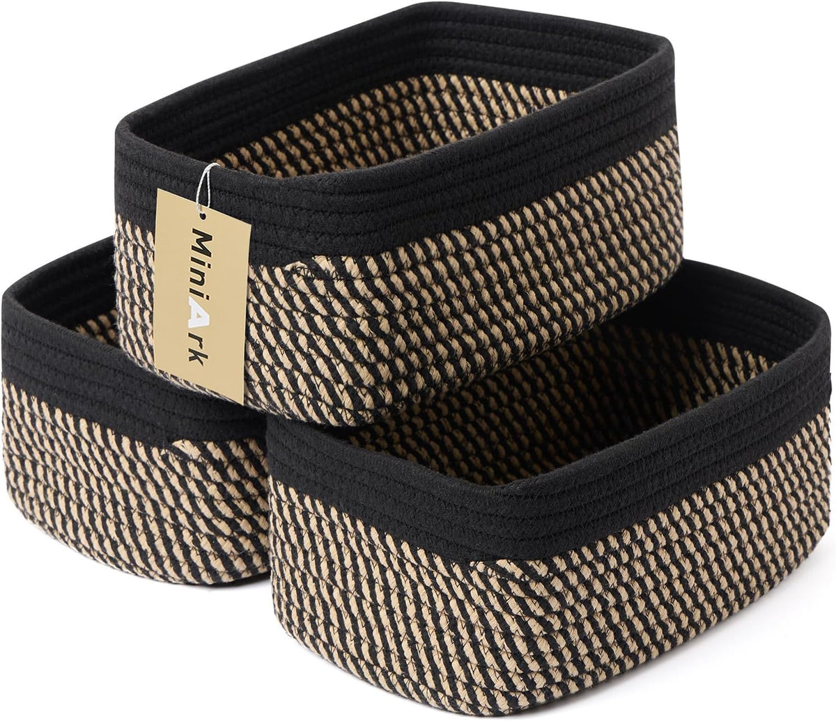MiniArk Small Storage Baskets for Organizing | Closet Organizer Bins | Shelf Toy Basket | Woven Rope Baskets | Cube Decorative Box | Shallow Basket | L11.5xW7.5xH4.7| Brown