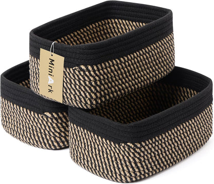 MiniArk Small Storage Baskets for Organizing | Closet Organizer Bins | Shelf Toy Basket | Woven Rope Baskets | Cube Decorative Box | Shallow Basket | L11.5xW7.5xH4.7| Brown