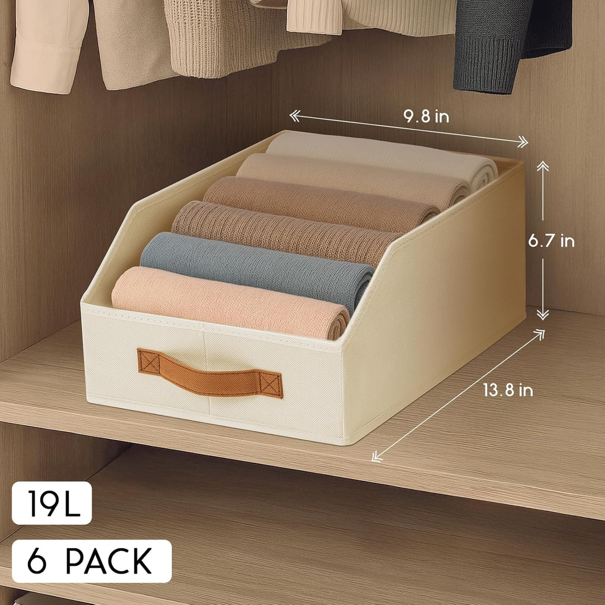 Homsorout Fabric Storage Bins for Organizing - Large Trapezoid Collapsible Storage Bins with Front Handle, Closet Organizers and Storage for Bedroom, Home Shelves, Small Spaces, Beige