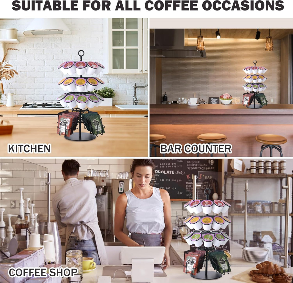 4-Tier K-Cup Holder Compatible with 36 K-Cups, Coffee Pod Carousel, Coffee Pod Storage Stand Detachable Organizer for Countertop, Spins 360-Degrees