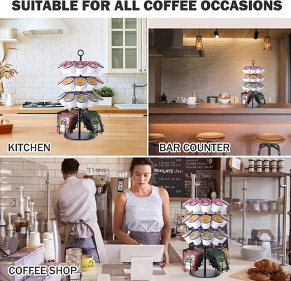 4-Tier K-Cup Holder Compatible with 36 K-Cups, Coffee Pod Carousel, Coffee Pod Storage Stand Detachable Organizer for Countertop, Spins 360-Degrees