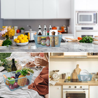 2 Pack 12" Wide Metal Mesh Baskets with Bamboo Handles for Pantry Organization | Wire Storage Bins for Kitchen, Cabinet, Fruit & Snacks | Decorative Farmhouse Style Organizer