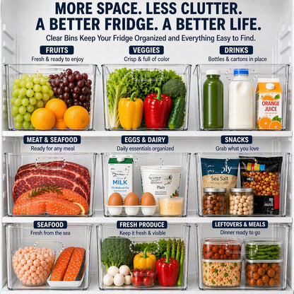MOONEDGE Set of 4 Clear Plastic Organizer Bins, 2 Large & 2 Small Storage Bins for Pantry, Nestable Space-Saving Containers for Cabinets, Under-Sink, Bathroom, Kitchen & Freezer Organization