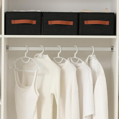 Linen Folding Storage Bins, 3 Pack Large Storage Baskets, Washable, Clothing Storage Bins with Handle, Closet Organizer for Storage Sweater,Sheets(Beige, 18½"x11 x8½)