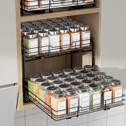 BOIVSHI 2-Tier Spice Rack, Pull Out Cabinet Organizer Spice Racks Height Adjustable Heavy Duty Metal Basket for Inside Cabinets & Pantry Closet(9.5''Wx10.5''Dx9.5''H)