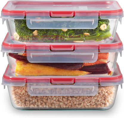 Pyrex Freshlock (4 Cup) Glass Food Storage Containers Set, Airtight & Leakproof Plastic Locking Lids BPA-Free, Meal Prep Containers Set, Freezer Dishwasher Microwave Safe