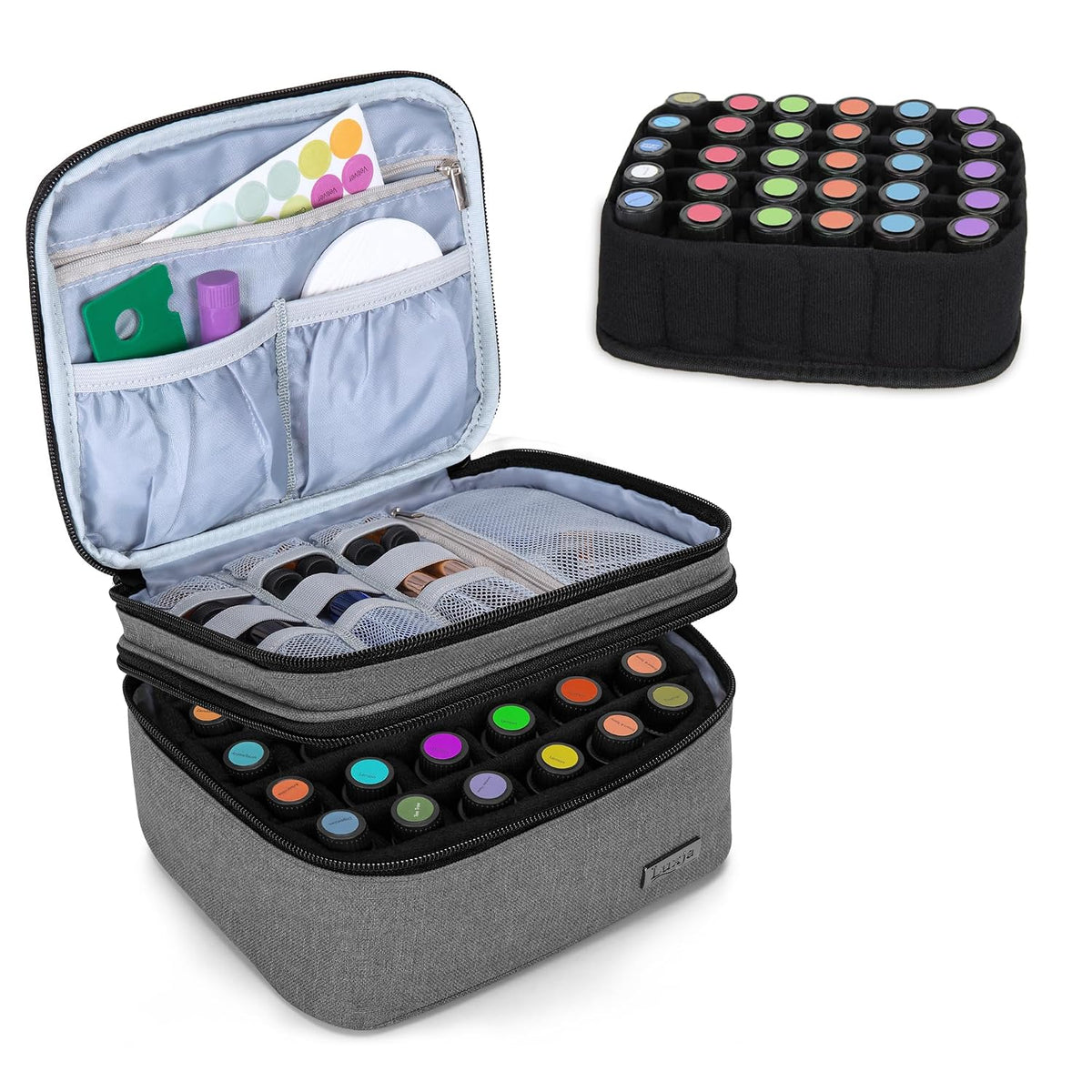 LUXJA Essential Oil Carrying Case - Holds 30 Bottles (5ml-30ml, Also Fits for Roller Bottles), Double-Layer Organizer for Essential Oil and Accessories, Black (Bag Only)