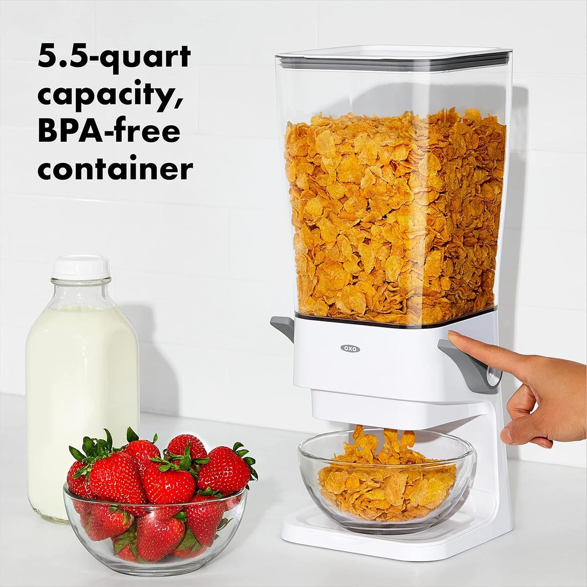 OXO Good Grips Countertop Cereal Dispenser | erfect for cereal, oatmeal, snacks. One-handed dispensing. Airtight dual-seal freshness. Dishwasher safe. 5.5 qt capacity.