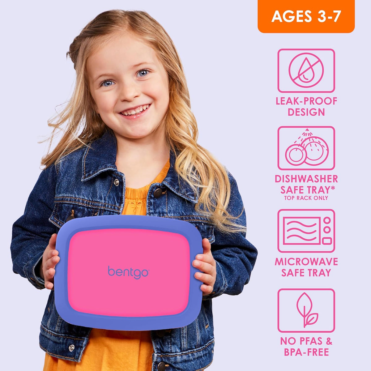 Bentgo Kids Bento-Style 5-Compartment Leak-Proof Lunch Box - Ideal Portion Sizes for Ages 3 to 7 - Durable, Drop-Proof, Dishwasher Safe, PFAS & BPA-Free & Made with Food-Safe Materials (Blue)