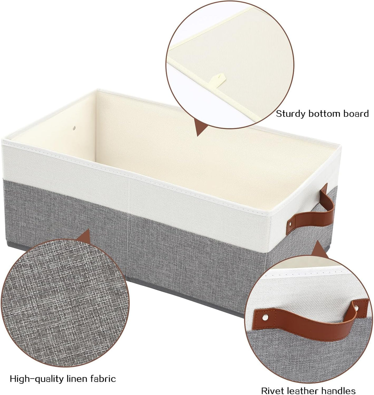 Large Capacity Storage Bins Closet Organizer for Shelves, Fabric Closet Storage Baskets Boxes with Leather Handles for Organizing Clothes, Sheets, Jeans, Toys, Books (Grey)