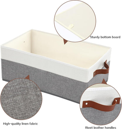 Large Capacity Storage Bins Closet Organizer for Shelves, Fabric Closet Storage Baskets Boxes with Leather Handles for Organizing Clothes, Sheets, Jeans, Toys, Books (Grey)