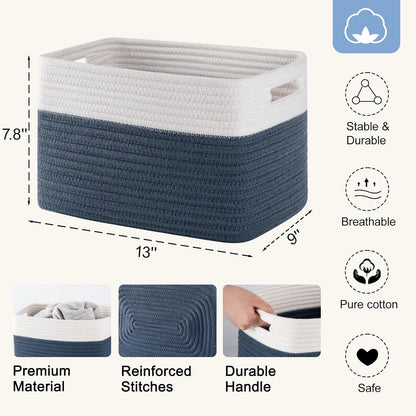 4 Pack Storage Baskets for Organizing, Woven Baskets for Shelves - Perfect for Toys, Books, Towels, and Clothes, Durable Gift Basket Bins Toy Storage, 12.7''Lx9''Wx7.8''H, Brown & White