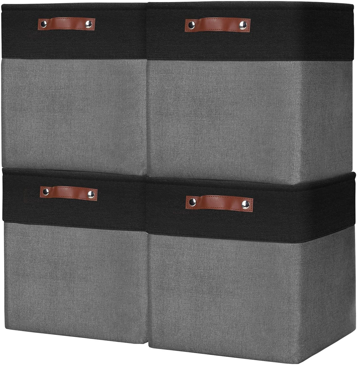 Bagnizer Large Fabric Storage Baskets | 50L Storage Bins, Decorative Linen Closet Baskets with Handles for Organizing, Shelf, Toys, Clothes, Home, Office, Nursery, 17x12x15Inches (Grey&White)