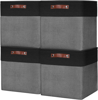 Bagnizer Large Fabric Storage Baskets | 50L Storage Bins, Decorative Linen Closet Baskets with Handles for Organizing, Shelf, Toys, Clothes, Home, Office, Nursery, 17x12x15Inches (Grey&White)