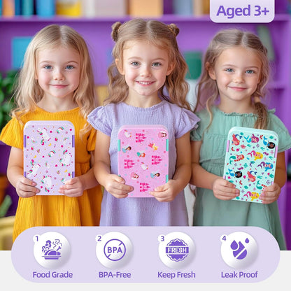 Bento Lunch Box for Kids, 6 Compartments BPA Free, Dishwasher Safe Back to School Snack Bento Lunch Containers Boxes, Ideal Portion Sizes for On-the-Go Meal, Ages 3+, School, Green Patterned