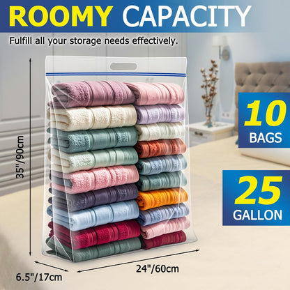 25 Gallon Jumbo Storage Bags, 3.5 Mil Thick Clear Plastic Zipper Bags with Handles, 35" x 24" Extra Large XL Heavy Duty for Home, Travel, and Moving (5 Packs)